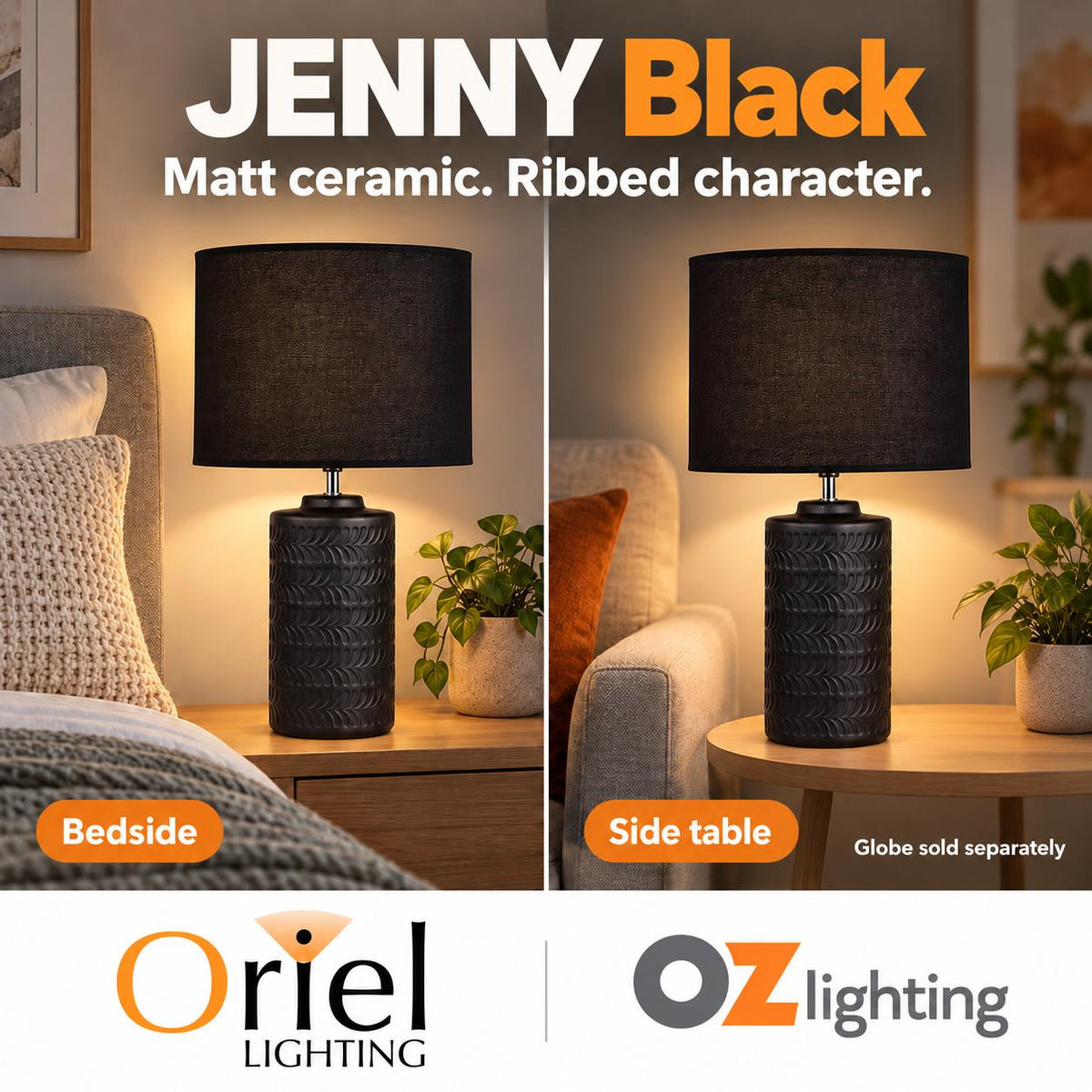 Oriel JENNY Table Lamp - Max. 60W, Ceramic-Oriel Lighting-Ozlighting.com.au