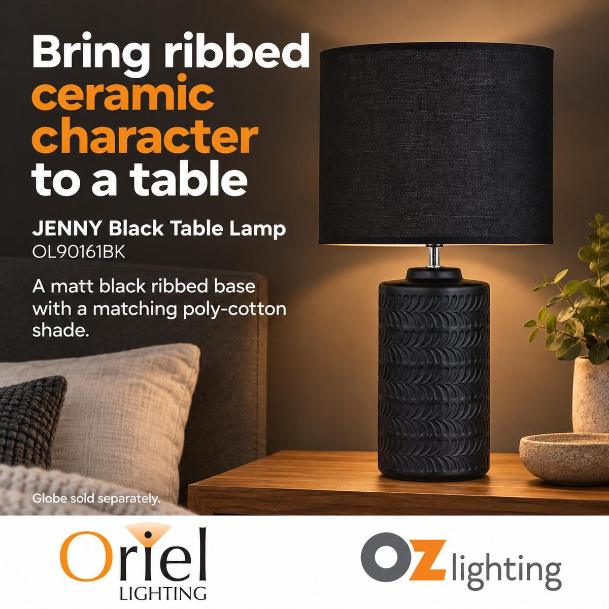 Oriel JENNY Table Lamp - Max. 60W, Ceramic-Oriel Lighting-Ozlighting.com.au