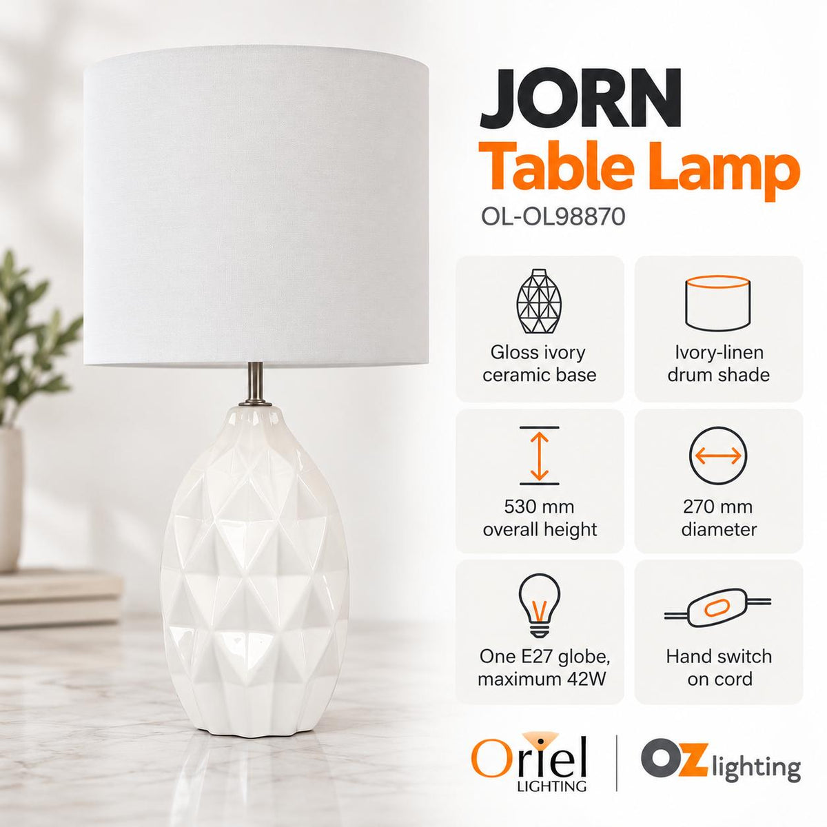 Oriel JORN Table Lamp - Ceramic-Oriel Lighting-Ozlighting.com.au