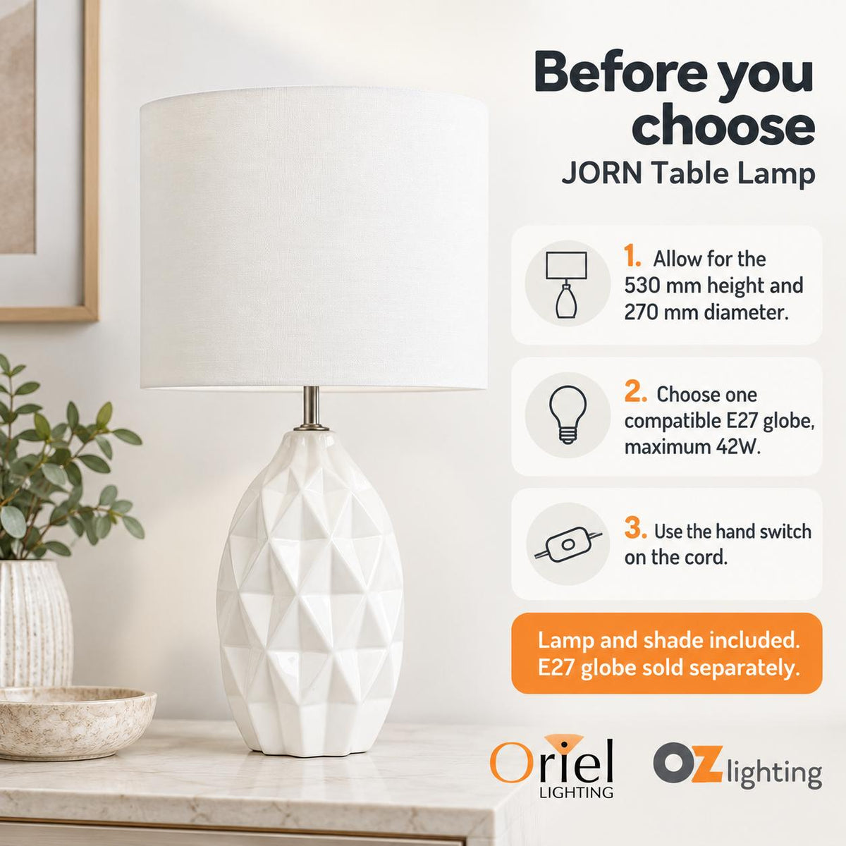 Oriel JORN Table Lamp - Ceramic-Oriel Lighting-Ozlighting.com.au
