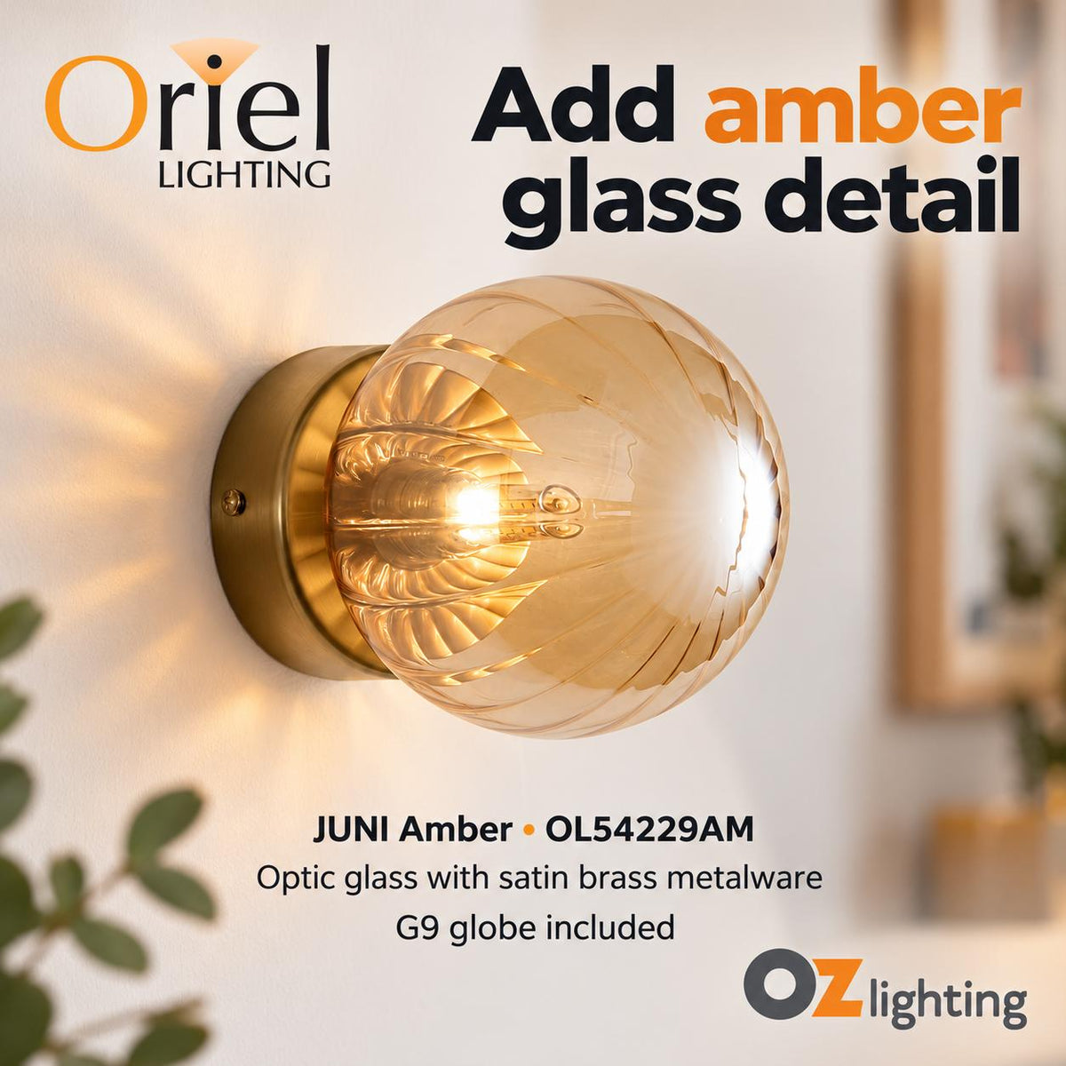 Oriel JUNI Wall Light - Coloured Glass Satin Brass-Oriel Lighting-Ozlighting.com.au