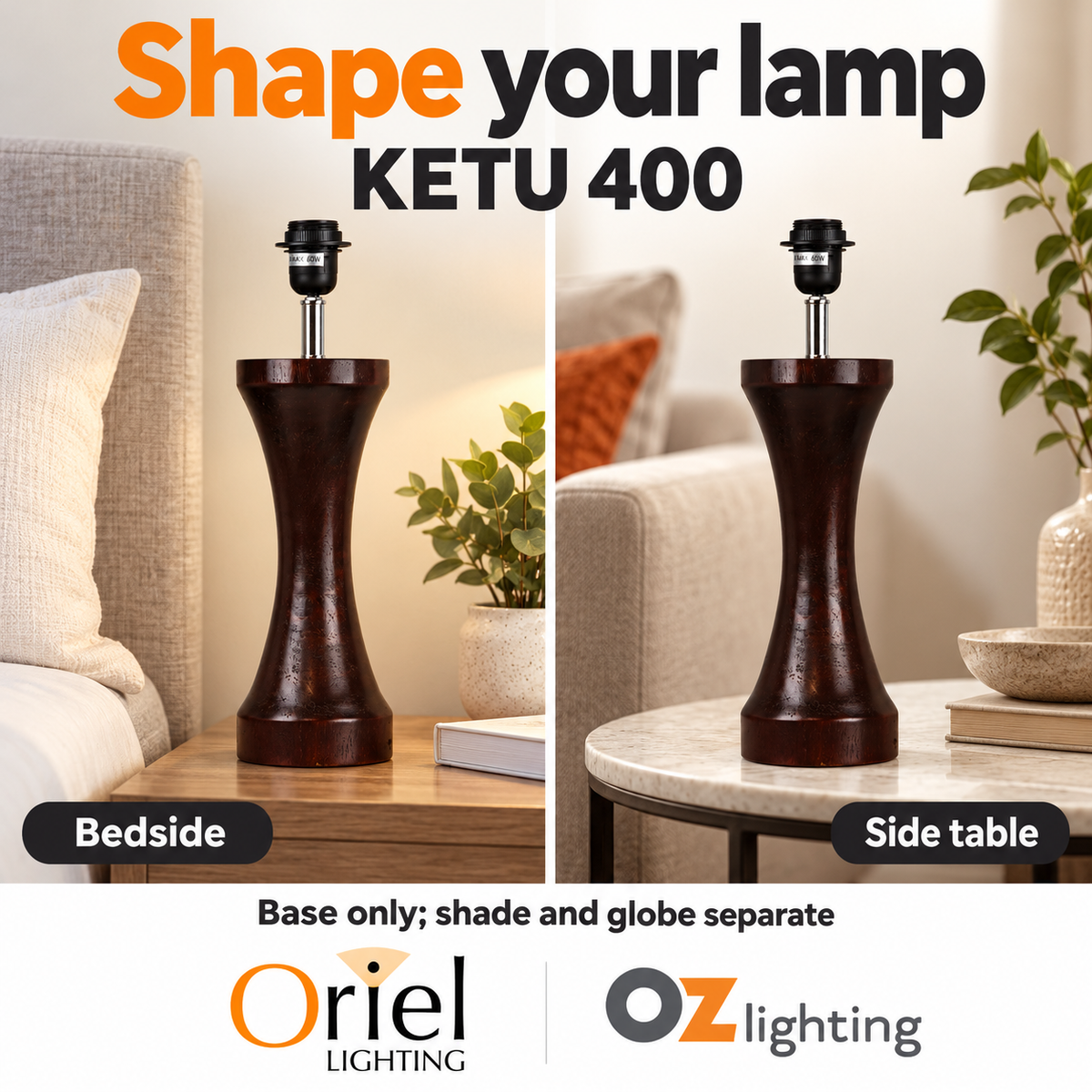 Oriel KETU 400 Table Lamp Base - Spindle Wenge Timber-Oriel Lighting-Ozlighting.com.au