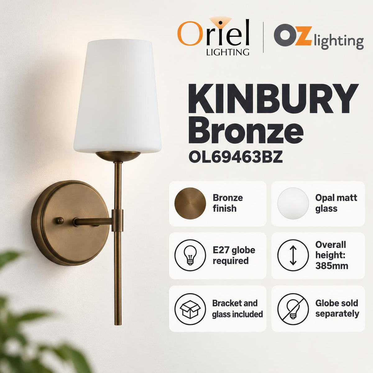 Oriel KINBURY Wall Light - Max. 60W-Oriel Lighting-Ozlighting.com.au