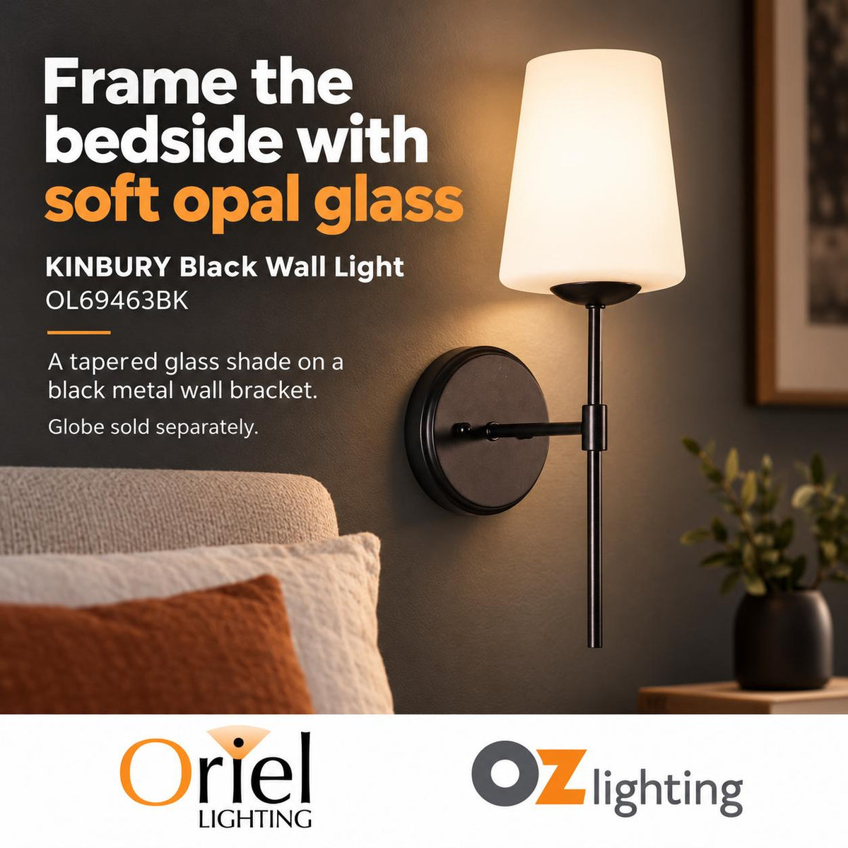 Oriel KINBURY Wall Light - Tapered Glass Bedside-Oriel Lighting-Ozlighting.com.au