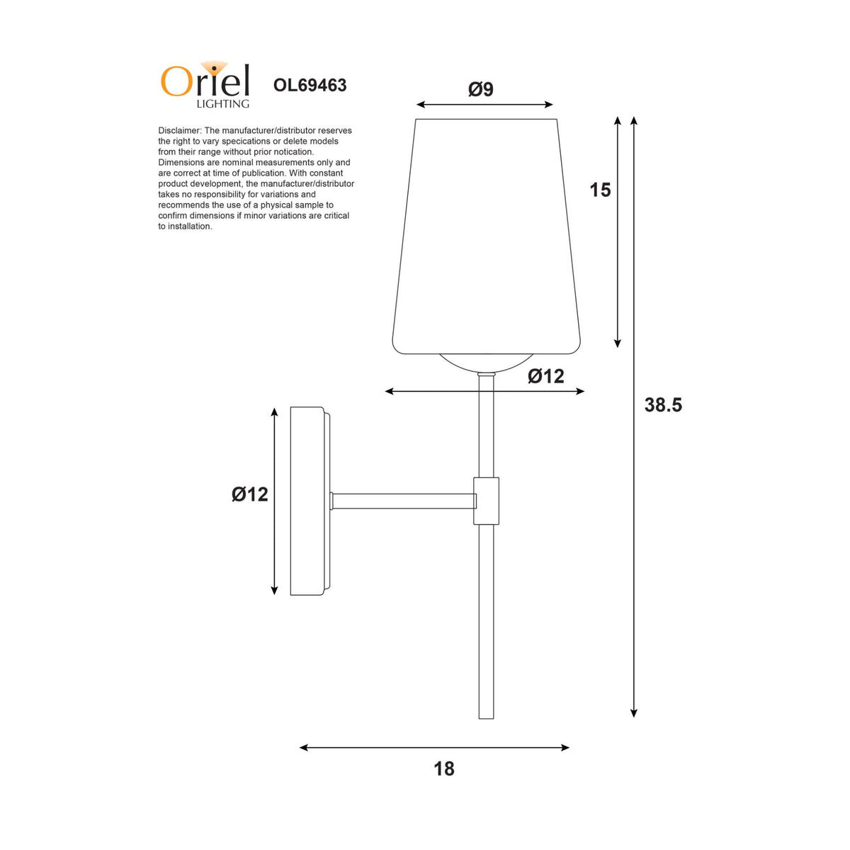 Oriel KINBURY Wall Light Tapered Glass Bedside-Oriel Lighting-Ozlighting.com.au