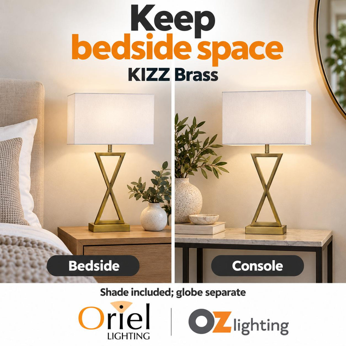 Oriel KIZZ Table Lamp - Stylish Bedside, Brass-Oriel Lighting-Ozlighting.com.au
