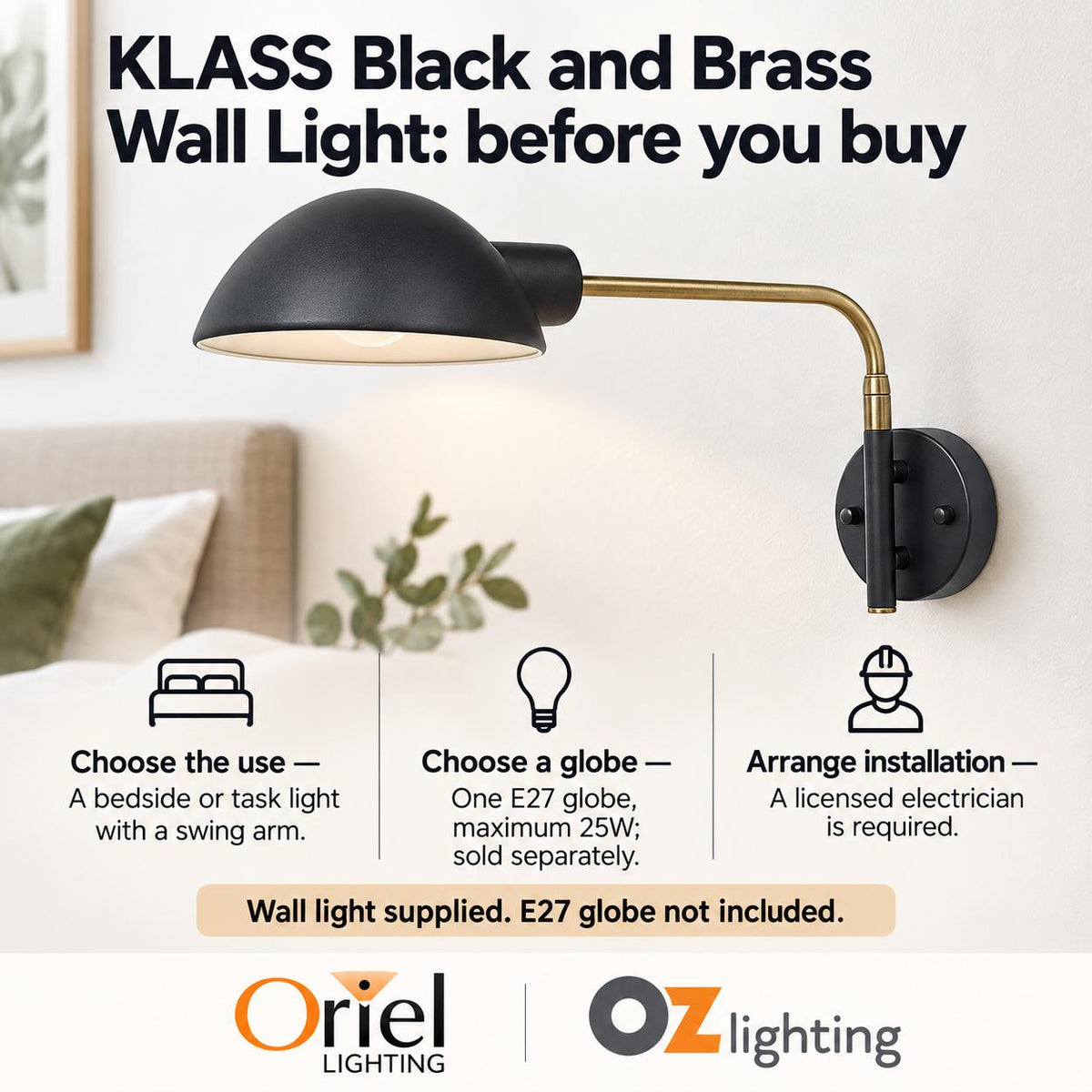 Oriel KLASS Wall Light - Swing Arm-Oriel Lighting-Ozlighting.com.au