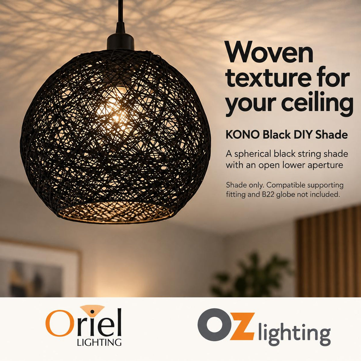Oriel KONO DIY Batten Fix - Holder Cover Painted String Ceiling Light Shade Only-Oriel Lighting-Ozlighting.com.au