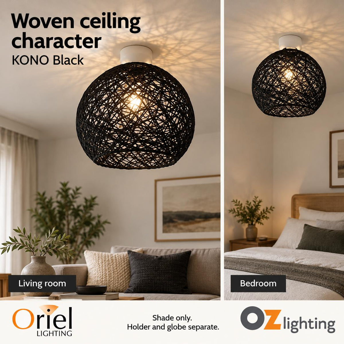 Oriel KONO DIY Batten Fix - Holder Cover Painted String Ceiling Light Shade Only-Oriel Lighting-Ozlighting.com.au