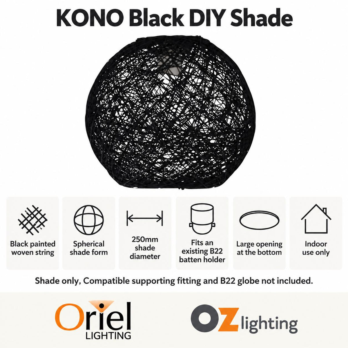 Oriel KONO DIY Batten Fix - Holder Cover Painted String Ceiling Light Shade Only-Oriel Lighting-Ozlighting.com.au