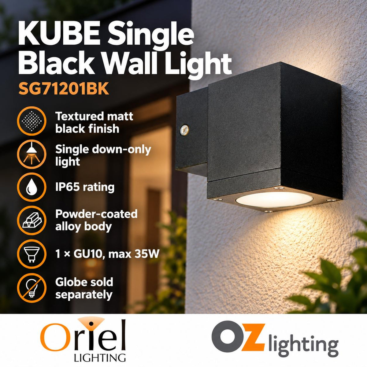 Oriel KUBE Outdoor Wall Light - IP65, Black-Oriel Lighting-Ozlighting.com.au
