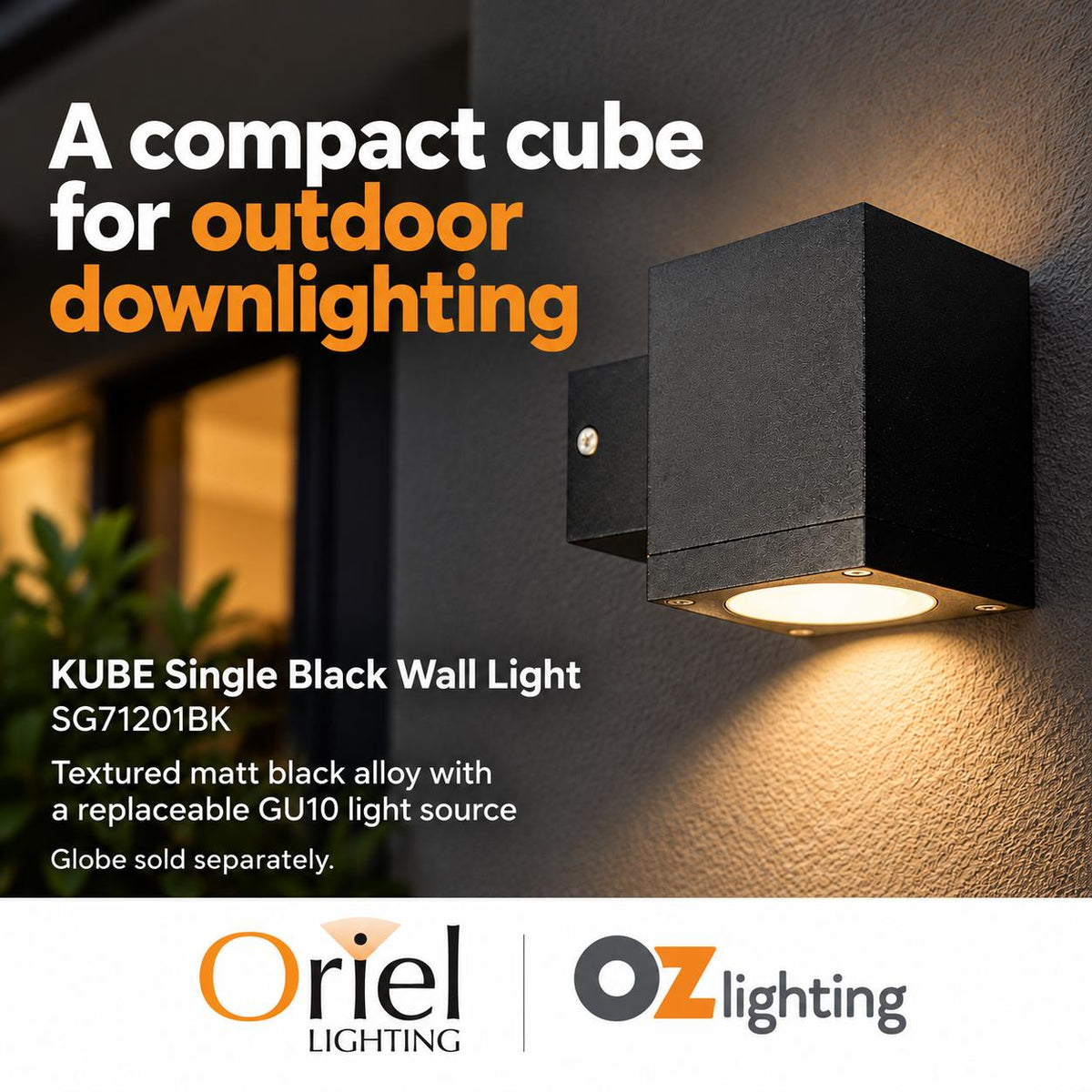 Oriel KUBE Outdoor Wall Light - IP65, Black-Oriel Lighting-Ozlighting.com.au