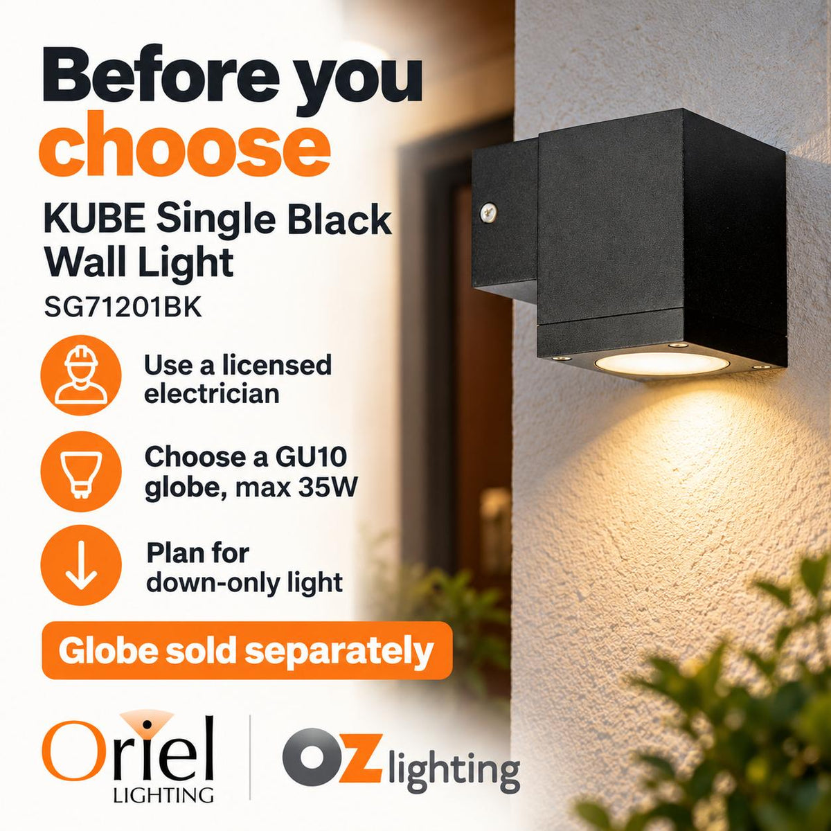 Oriel KUBE Outdoor Wall Light - IP65, Black-Oriel Lighting-Ozlighting.com.au