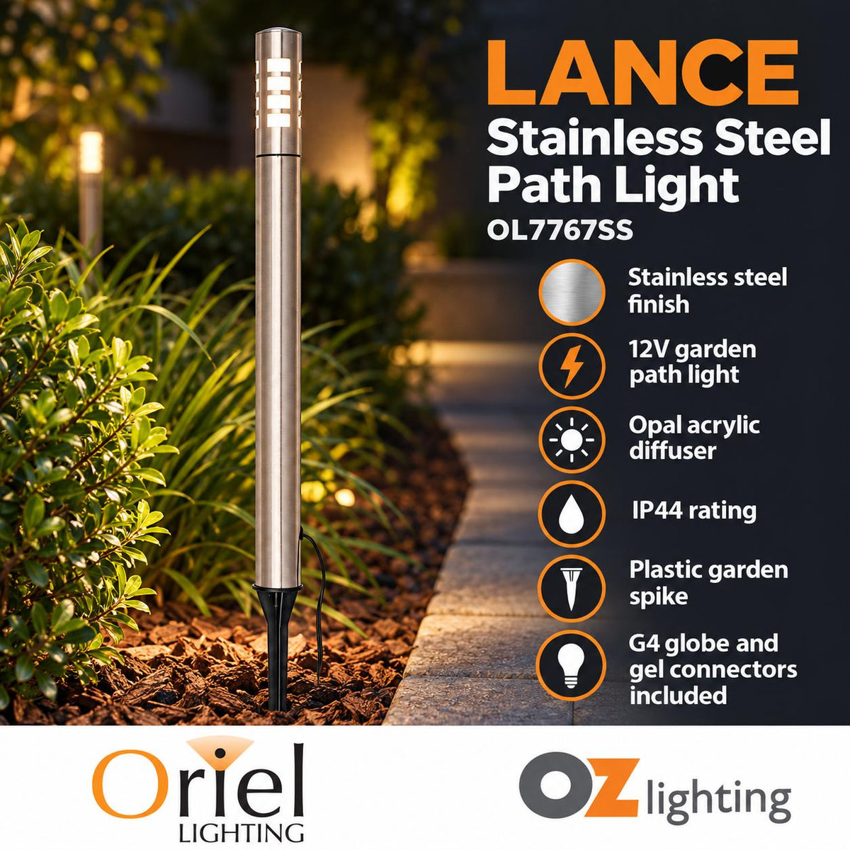 Oriel LANCE Outdoor Spike Light - G4 12V DC Garden, IP44 - DRIVER REQUIRED-Oriel Lighting-Ozlighting.com.au