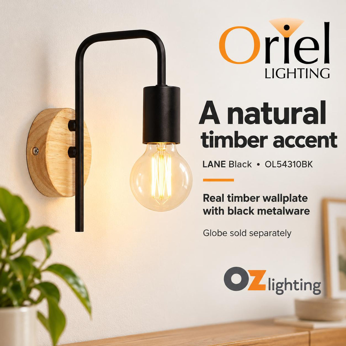 Oriel LANE Wall Light - Timber-Oriel Lighting-Ozlighting.com.au