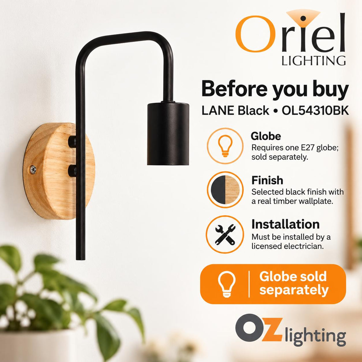 Oriel LANE Wall Light - Timber-Oriel Lighting-Ozlighting.com.au