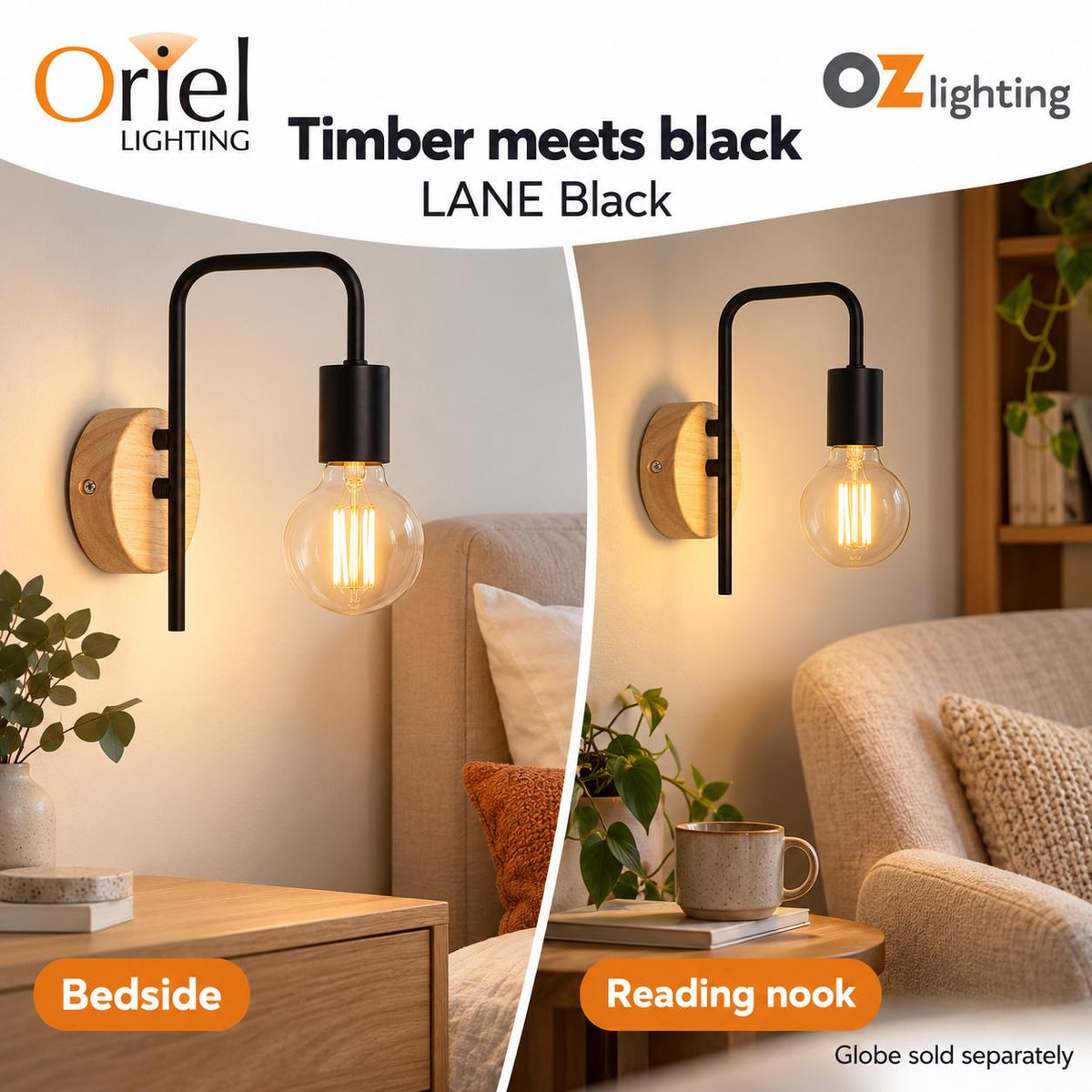 Oriel LANE Wall Light - Timber-Oriel Lighting-Ozlighting.com.au