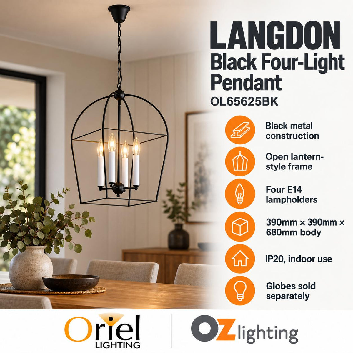 Oriel LANGDON Pendant - 4 Light-Oriel Lighting-Ozlighting.com.au