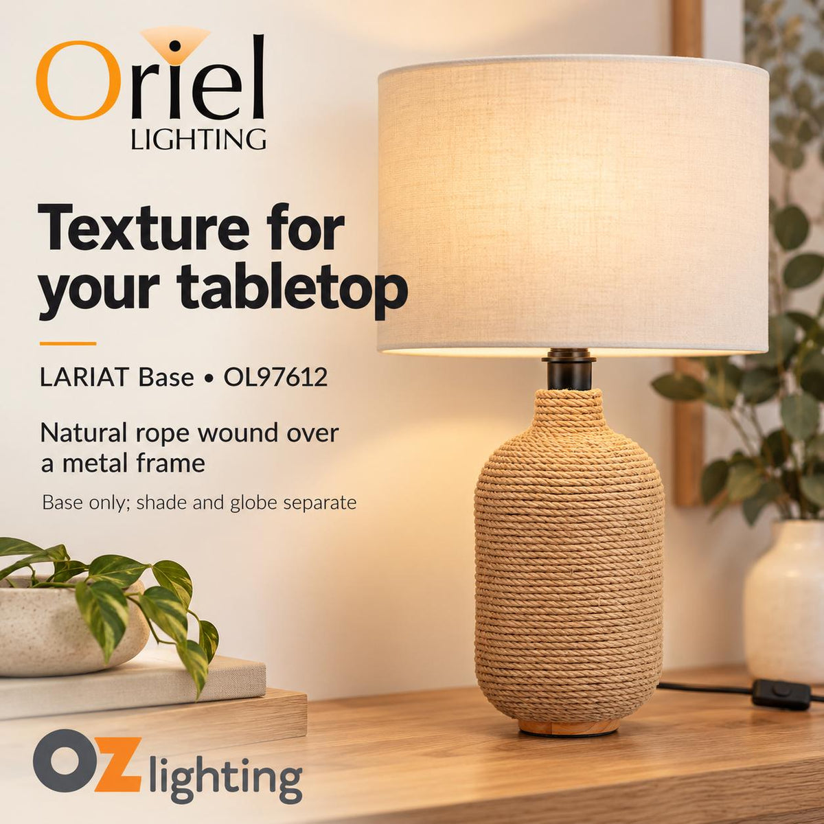 Oriel LARIAT Table Lamp Base Only - Rope-Oriel Lighting-Ozlighting.com.au
