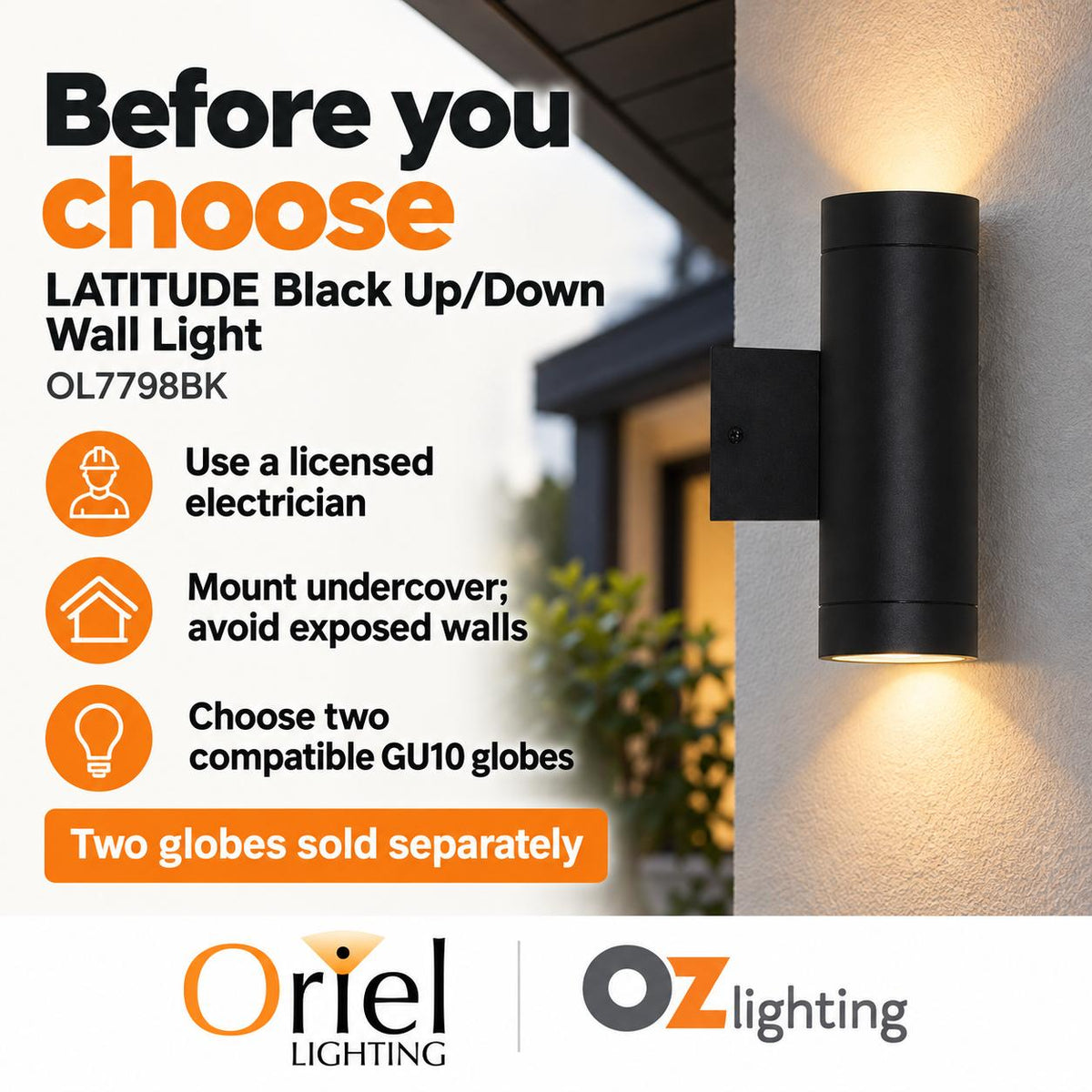 Oriel LATITUDE Outdoor Wall Light - Up/Down Aluminium, IP54-Oriel Lighting-Ozlighting.com.au
