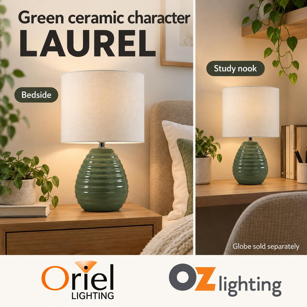 Oriel LAUREL Table Lamp - Textured Ceramic-Oriel Lighting-Ozlighting.com.au