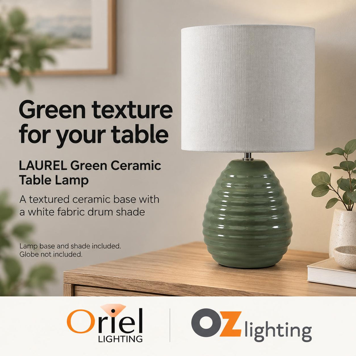 Oriel LAUREL Table Lamp - Textured Ceramic-Oriel Lighting-Ozlighting.com.au