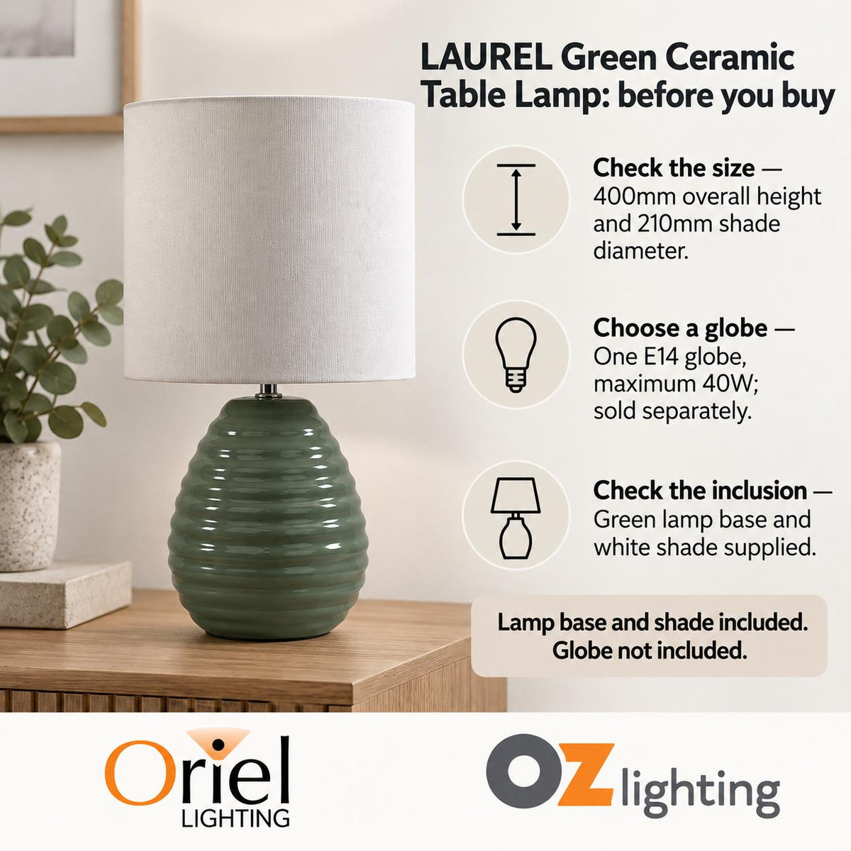 Oriel LAUREL Table Lamp - Textured Ceramic-Oriel Lighting-Ozlighting.com.au