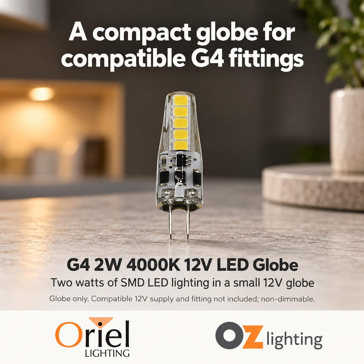Oriel LED Globe - 2W, G4 BPin - DRIVER REQUIRED-Oriel Lighting-Ozlighting.com.au