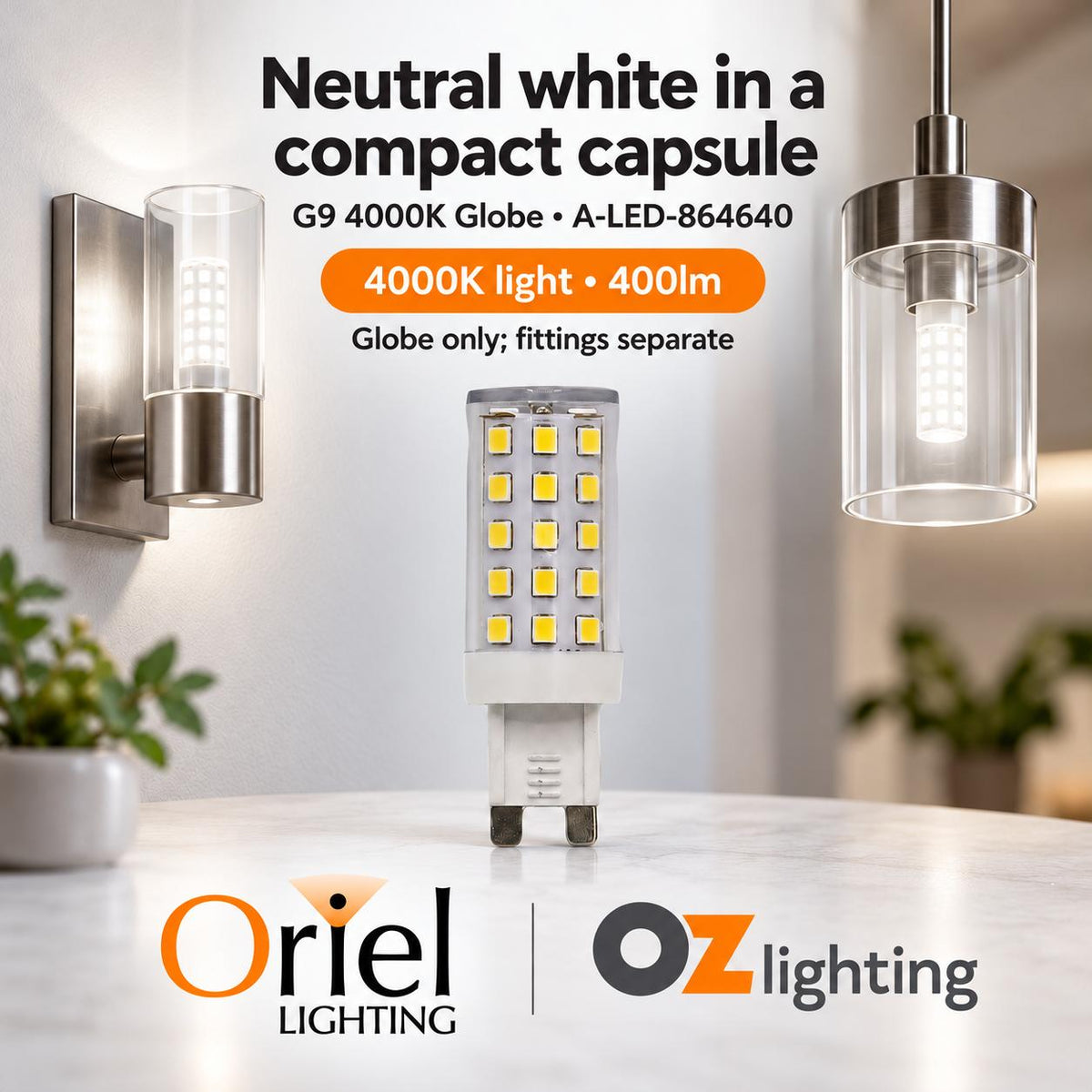 Oriel LED Globe - 4W, G9-Oriel Lighting-Ozlighting.com.au