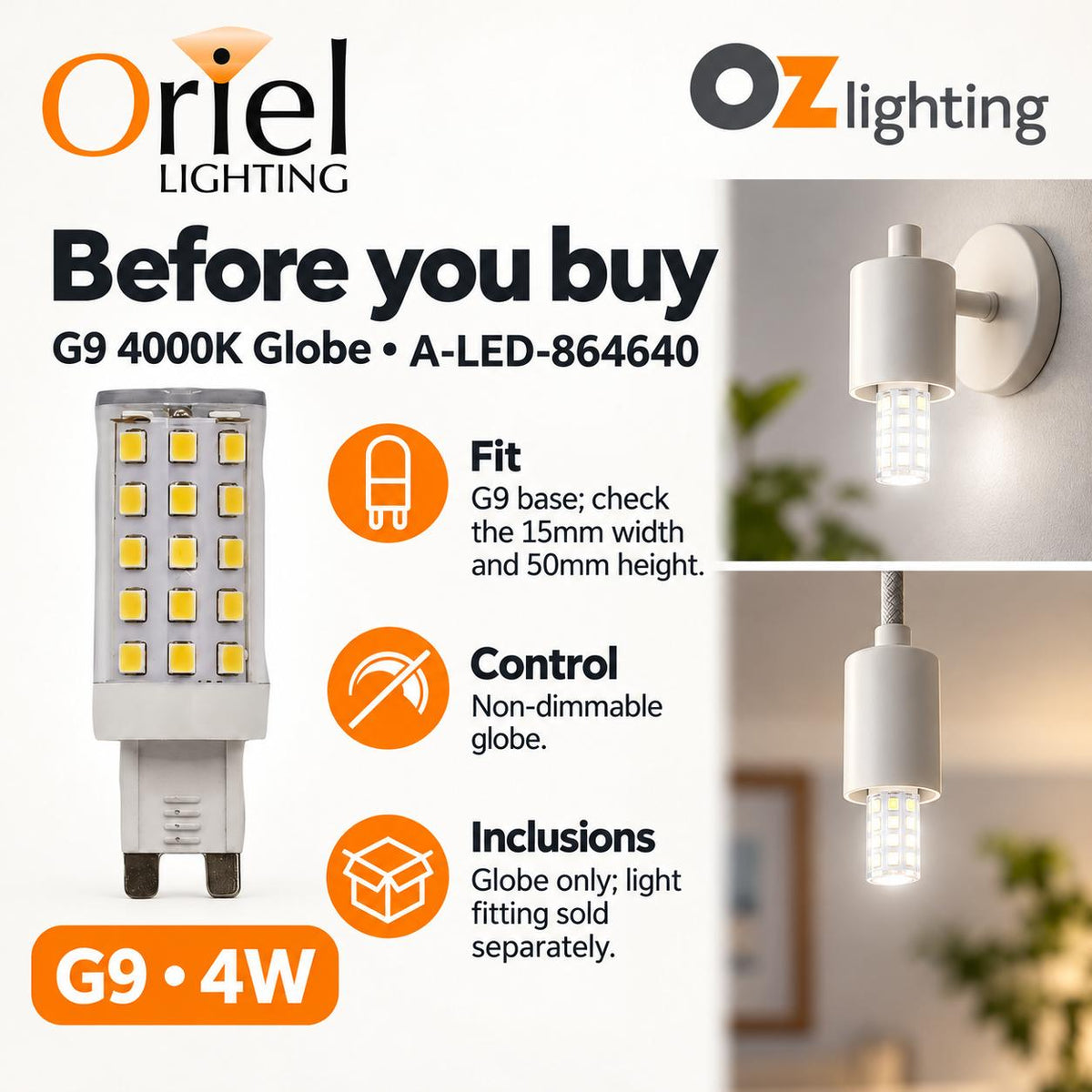 Oriel LED Globe - 4W, G9-Oriel Lighting-Ozlighting.com.au