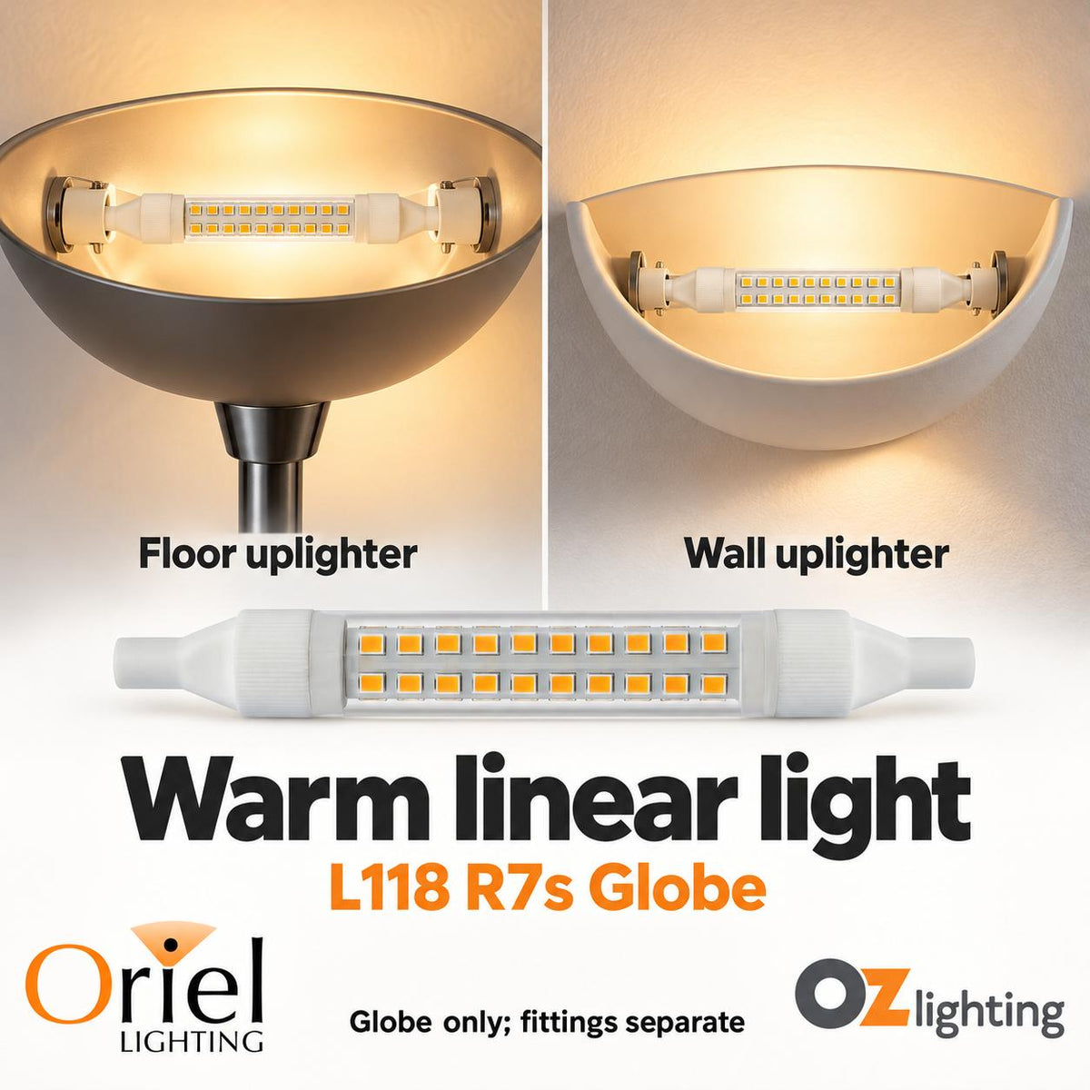 Oriel LED L118 LED Globe - 9W, Linear, R7s-Oriel Lighting-Ozlighting.com.au