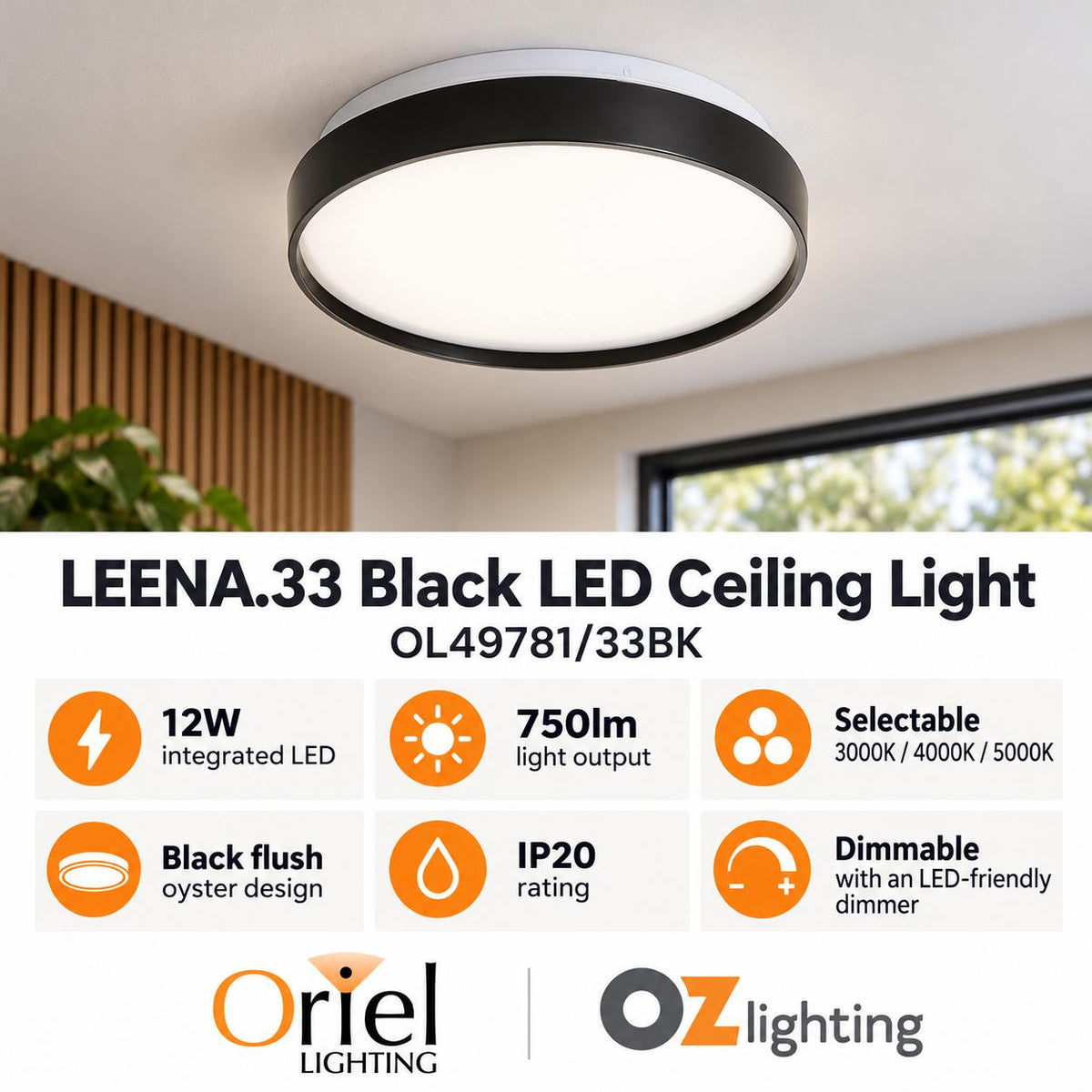 Oriel LEENA.33 LED Ceiling Light - 12W-Oriel Lighting-Ozlighting.com.au