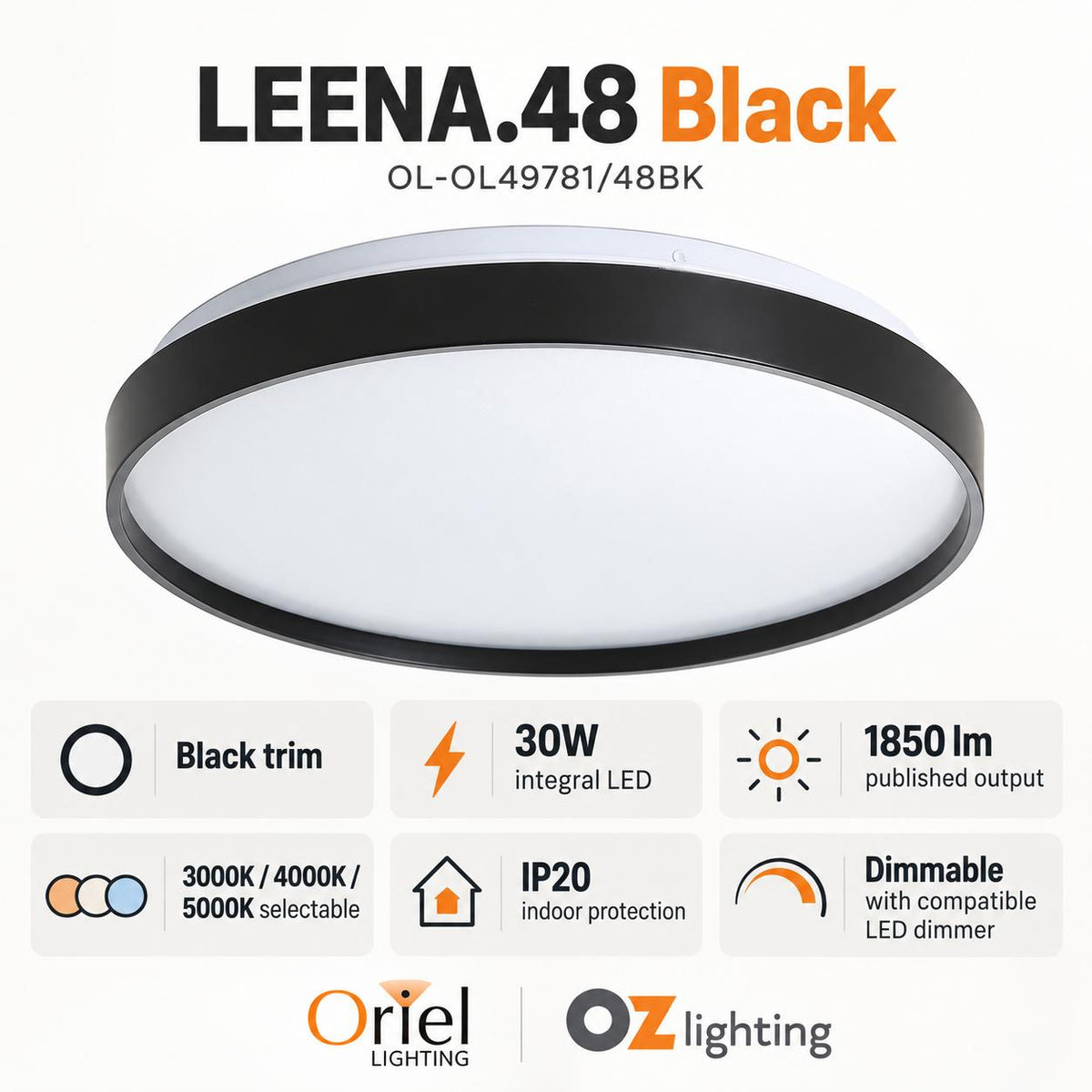 Oriel LEENA.48 LED Ceiling Light - 30W-Oriel Lighting-Ozlighting.com.au