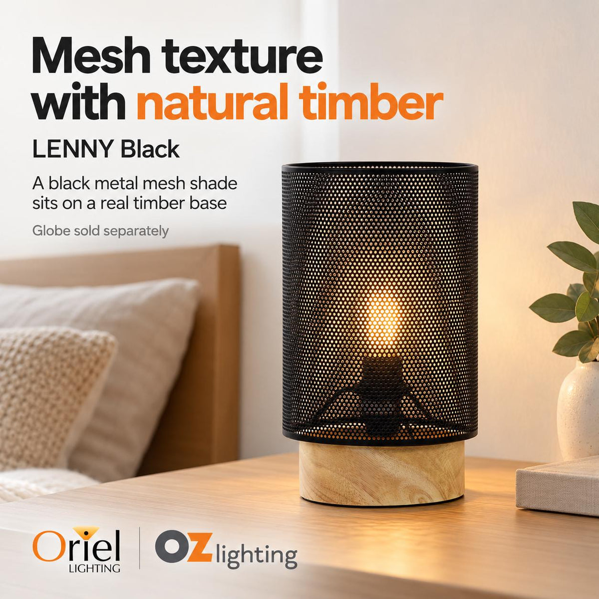 Oriel LENNY Table Lamp - Max. 40W, Mesh Bedside-Oriel Lighting-Ozlighting.com.au