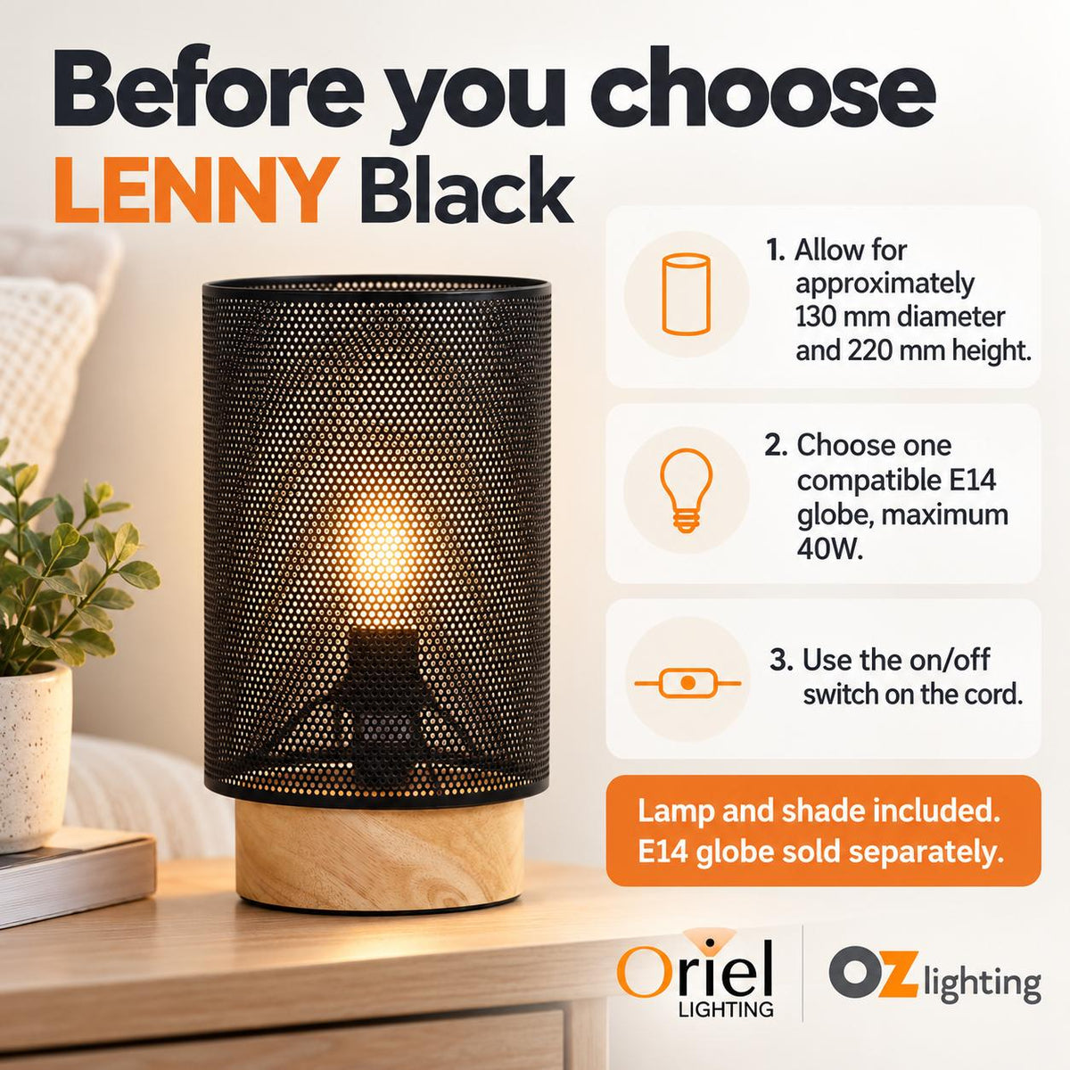 Oriel LENNY Table Lamp - Max. 40W, Mesh Bedside-Oriel Lighting-Ozlighting.com.au