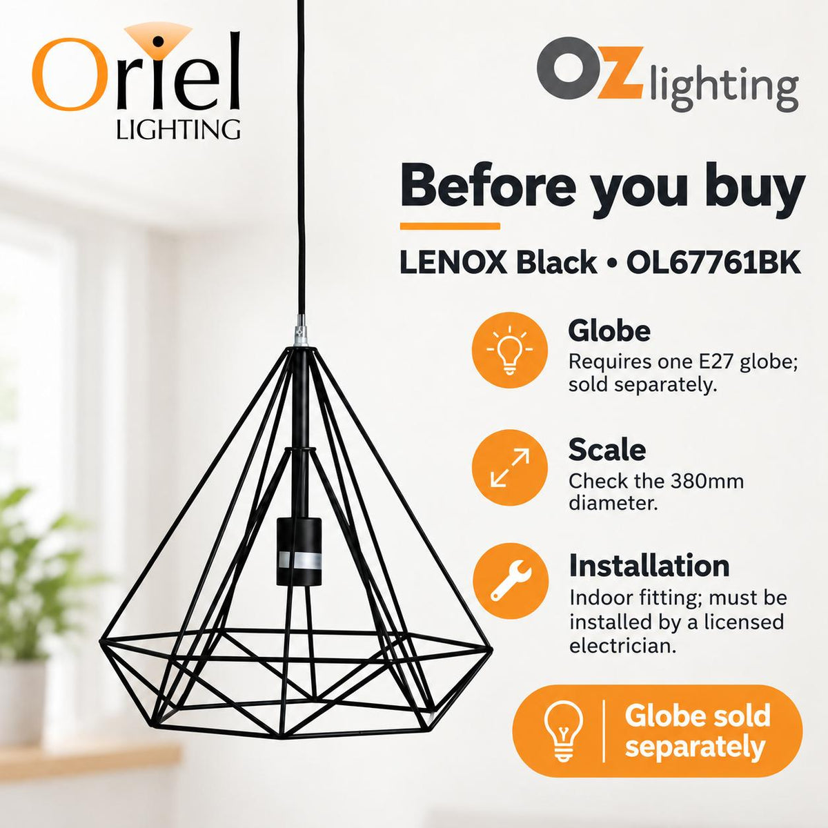 Oriel LENOX Pendant - 1 Light Geometric-Oriel Lighting-Ozlighting.com.au