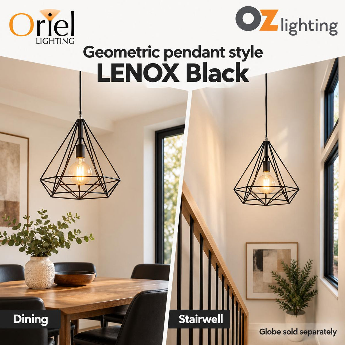 Oriel LENOX Pendant - 1 Light Geometric-Oriel Lighting-Ozlighting.com.au