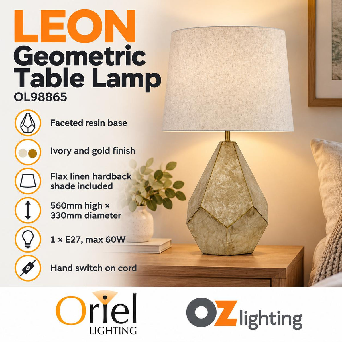 Oriel LEON Table Lamp - Geometric-Oriel Lighting-Ozlighting.com.au