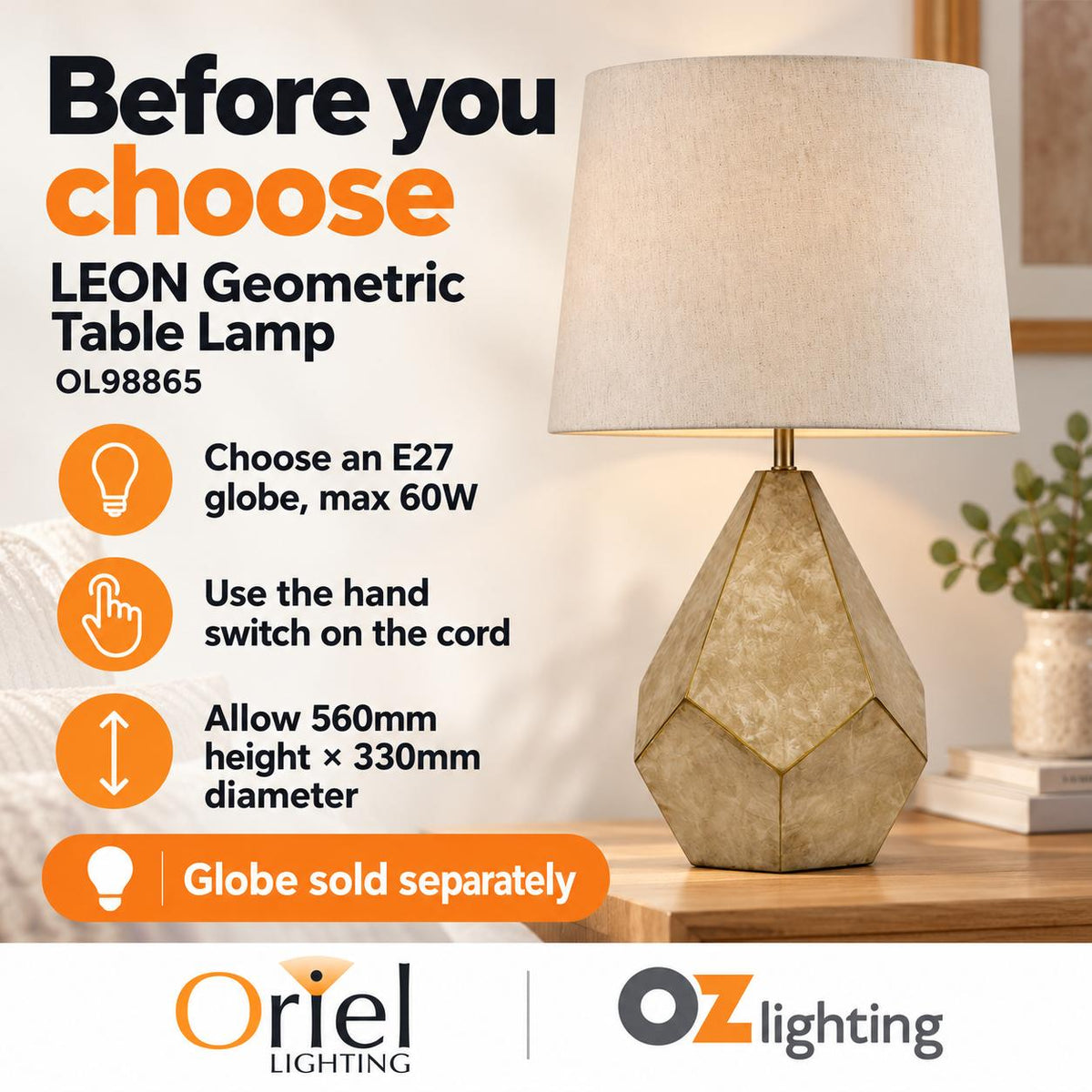 Oriel LEON Table Lamp - Geometric-Oriel Lighting-Ozlighting.com.au