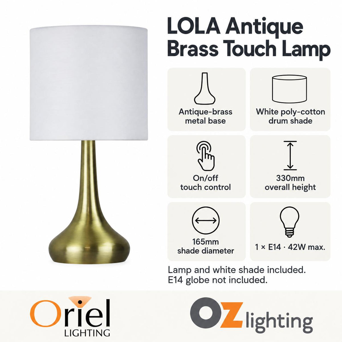 Oriel LOLA Touch Table Lamp-Oriel Lighting-Ozlighting.com.au