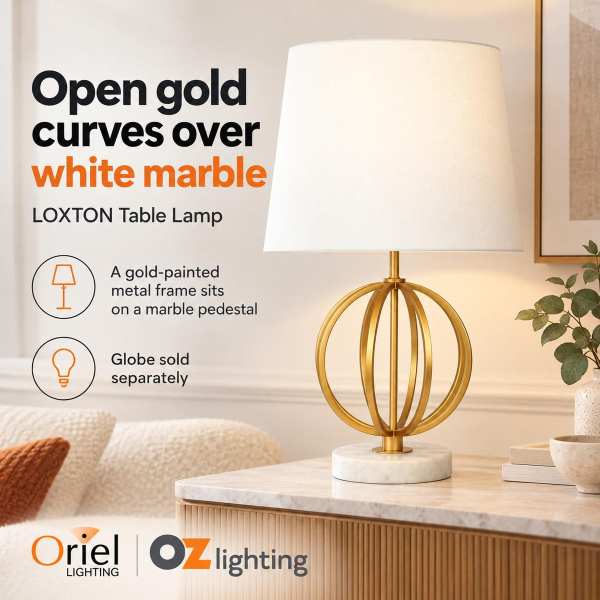 Oriel LOXTON Table Lamp - Marble-Oriel Lighting-Ozlighting.com.au