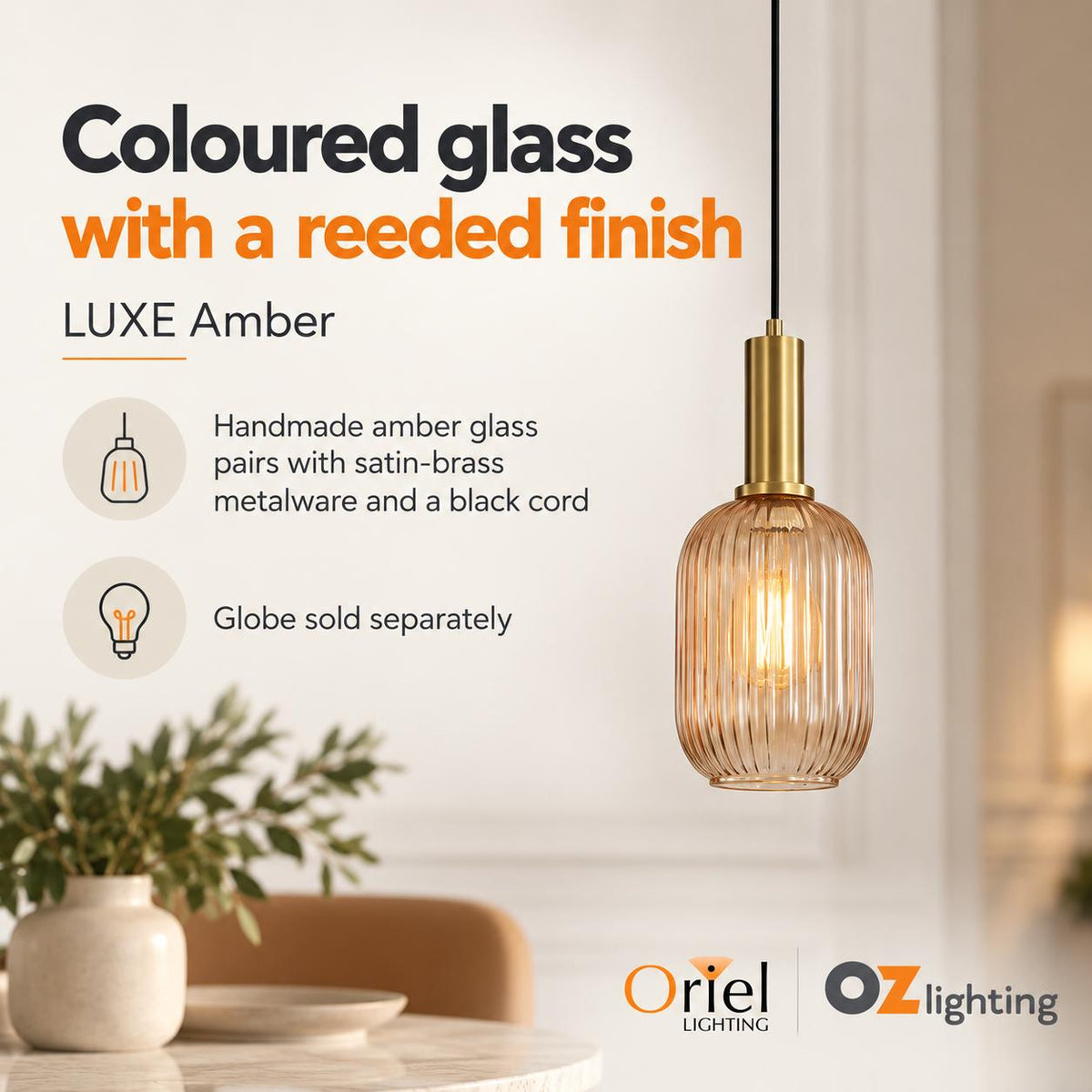 Oriel LUXE Pendant - 1 Light-Oriel Lighting-Ozlighting.com.au