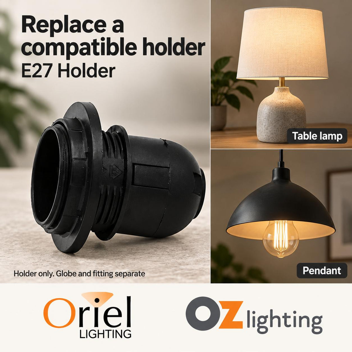 Oriel Lamp Holder - 10mm Thread E27-Oriel Lighting-Ozlighting.com.au