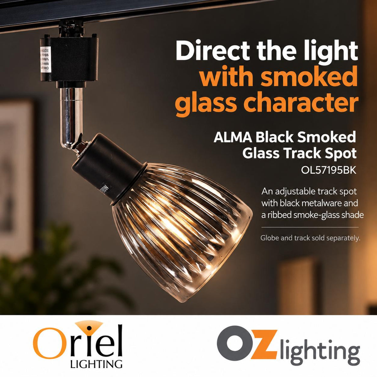 Oriel Lighting ALMA Smoked Track Spotlight - Glass, Black-Oriel Lighting-Ozlighting.com.au