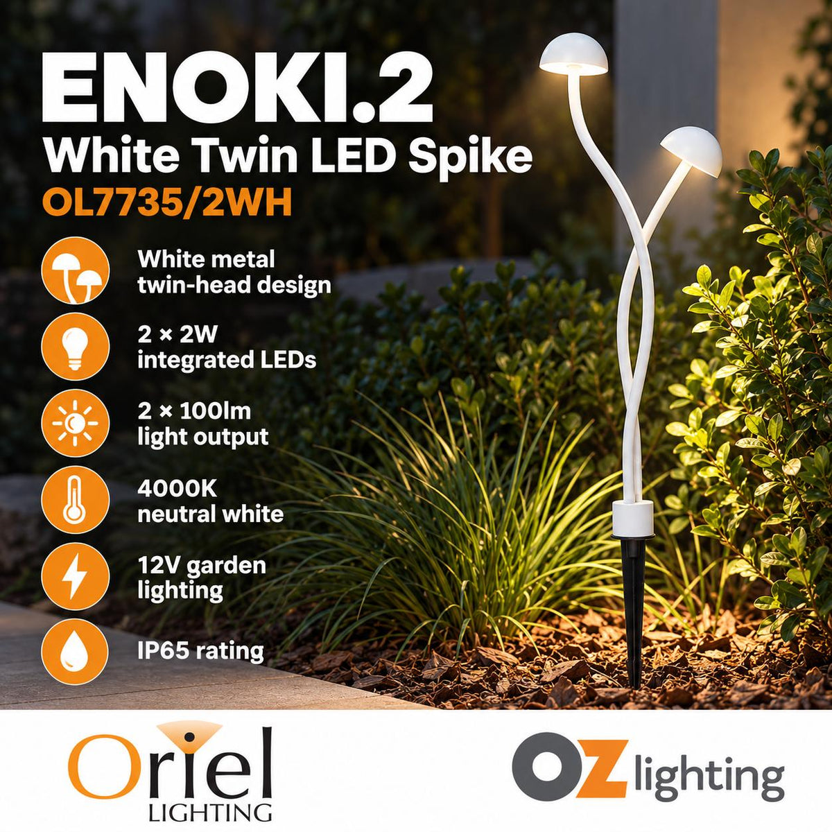 Oriel Lighting ENOKI.2 LED Spike Light - 12V Garden, White - DRIVER REQUIRED-Oriel Lighting-Ozlighting.com.au