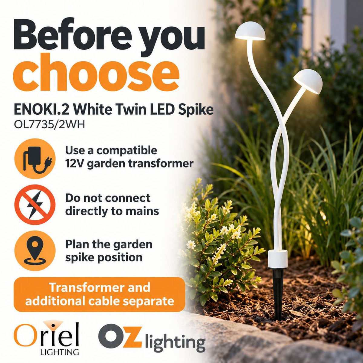 Oriel Lighting ENOKI.2 LED Spike Light - 12V Garden, White - DRIVER REQUIRED-Oriel Lighting-Ozlighting.com.au