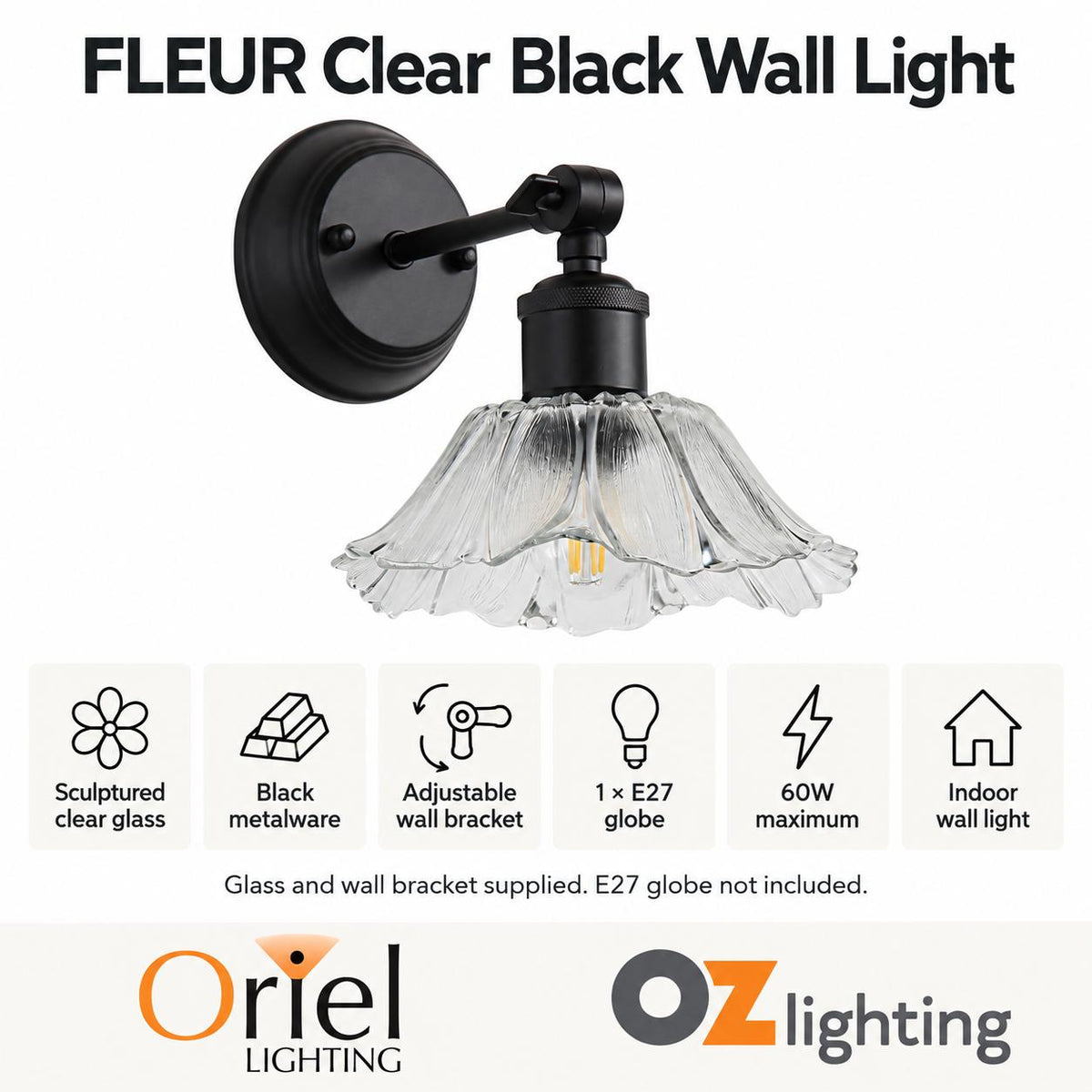 Oriel Lighting FLEUR Wall Light - Glass-Oriel Lighting-Ozlighting.com.au