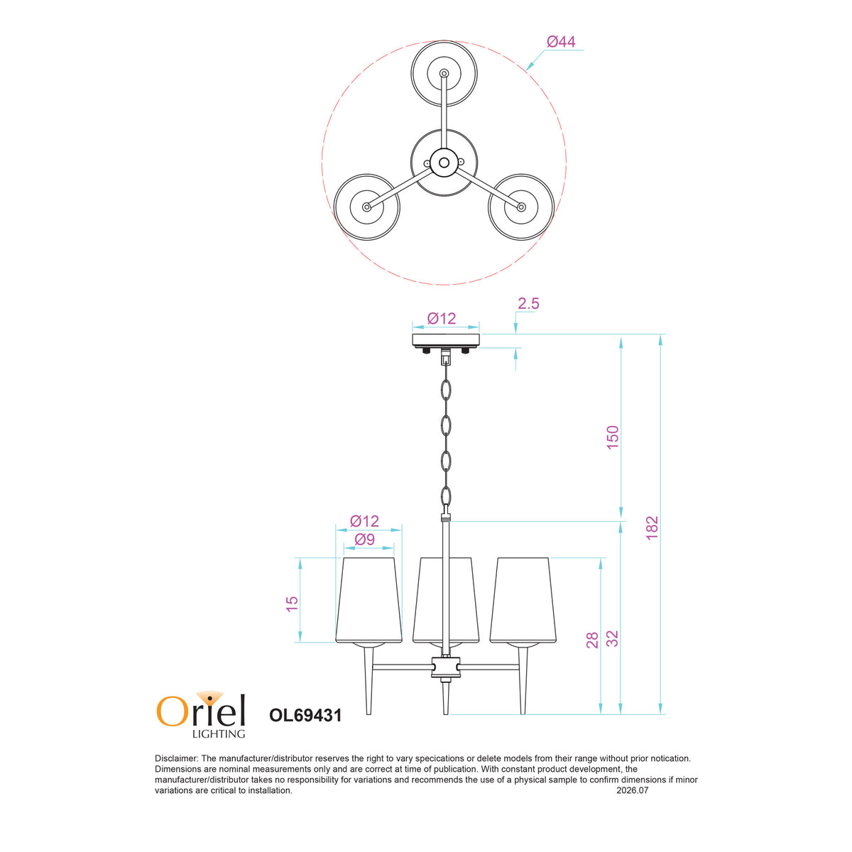 Oriel Lighting FOXDALE Pendant - 3 Light-Oriel Lighting-Ozlighting.com.au