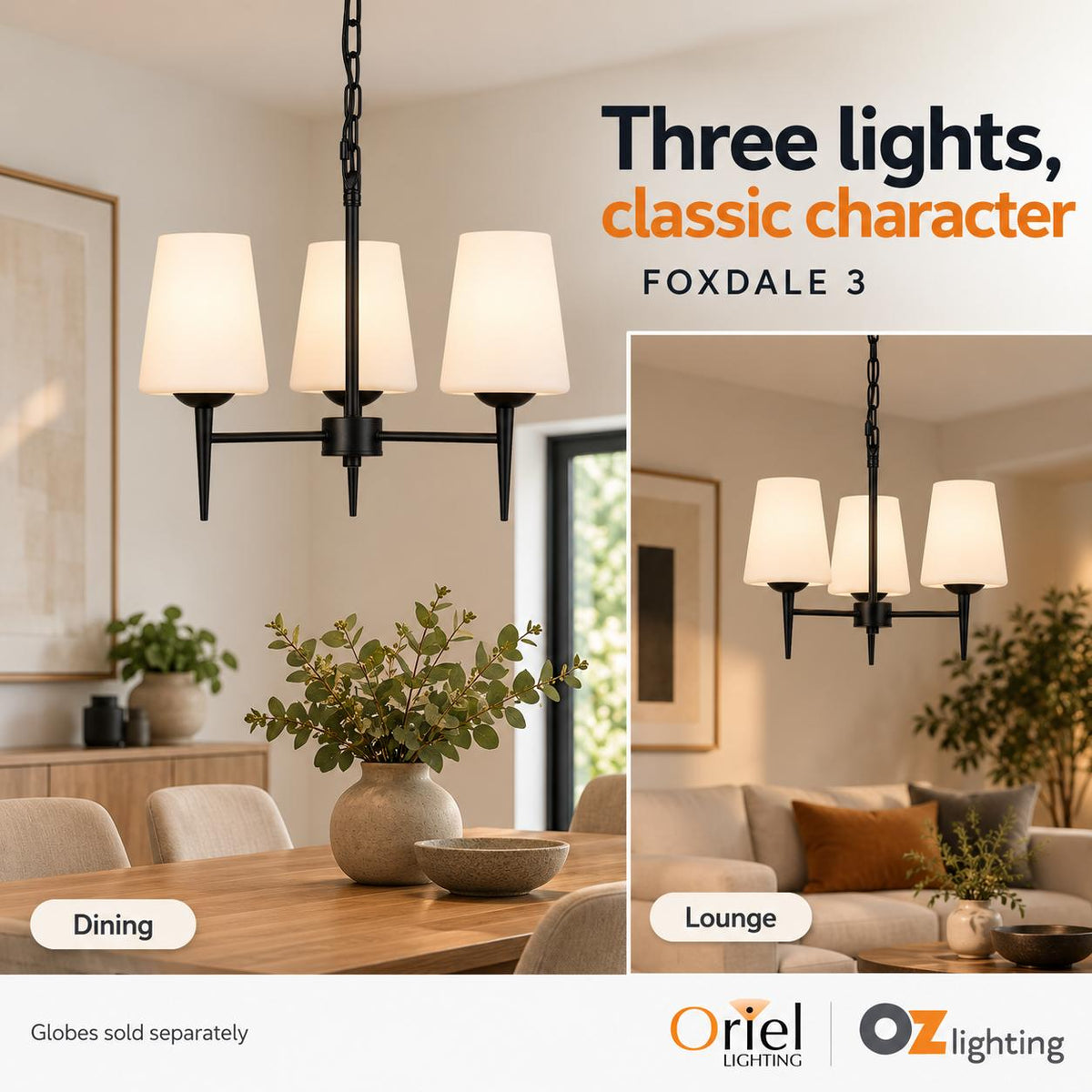 Oriel Lighting FOXDALE Pendant - 3 Light-Oriel Lighting-Ozlighting.com.au