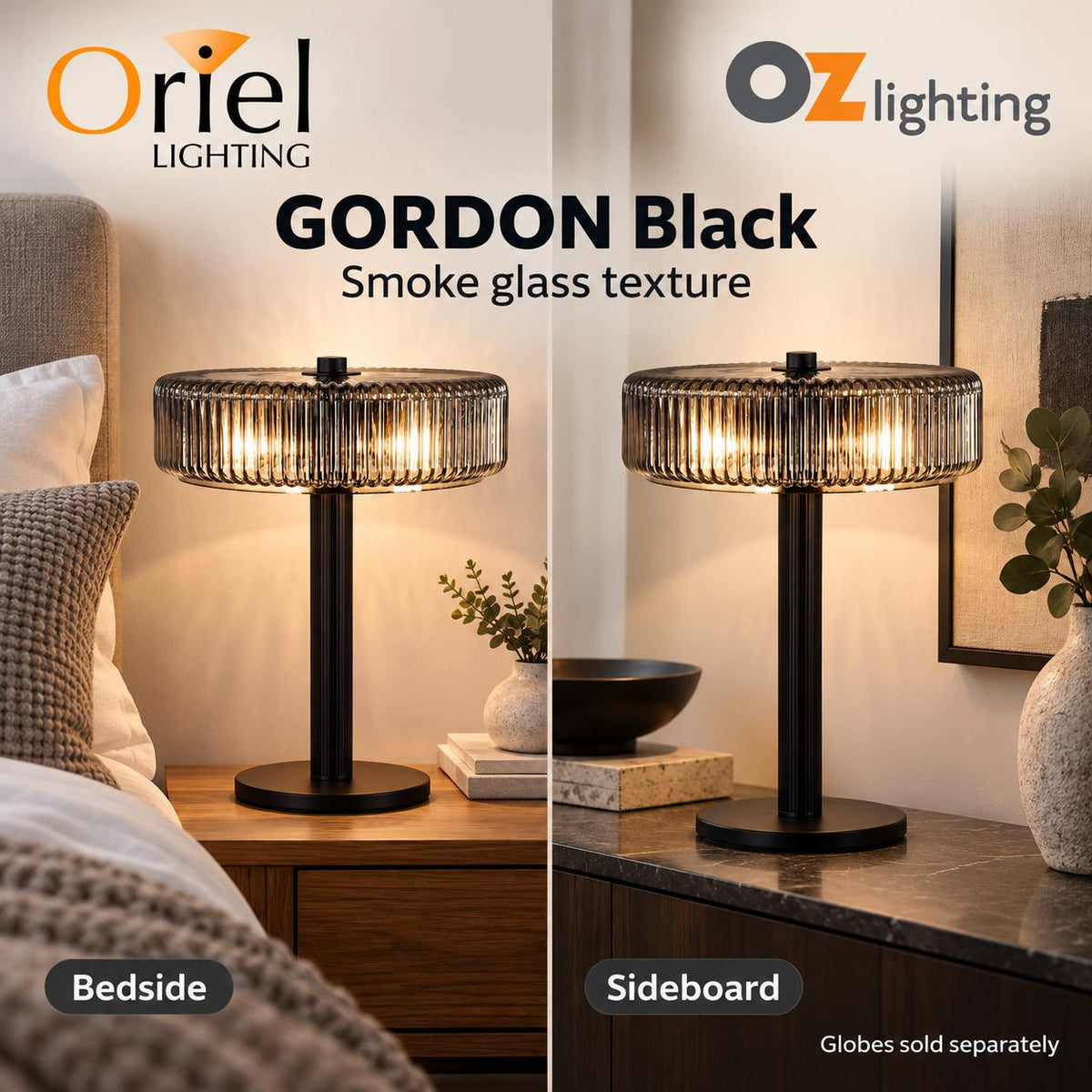 Oriel Lighting GORDON Ribbed Table Lamp - Glass-Oriel Lighting-Ozlighting.com.au